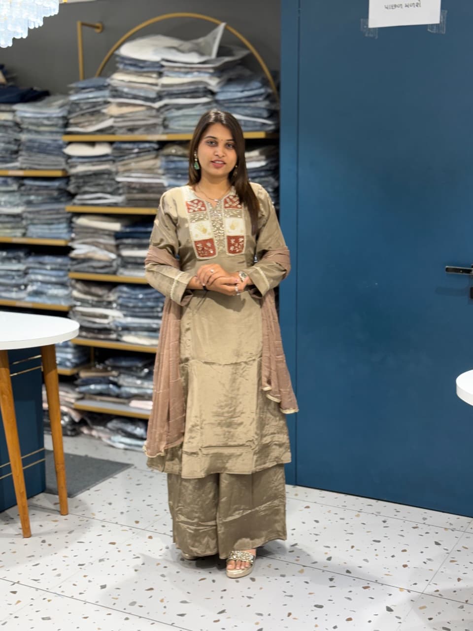 SHAGUN FASHIONSilk Kurta Set with Intricate Embroidered Yoke & Dupatta