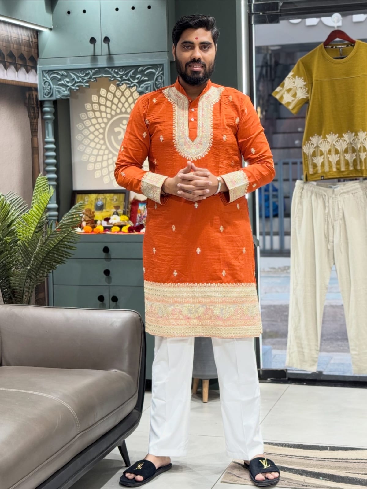 SHAGUN FASHION Men’s Embroidered Kurta with White Pajama | Festive & Traditional Wear