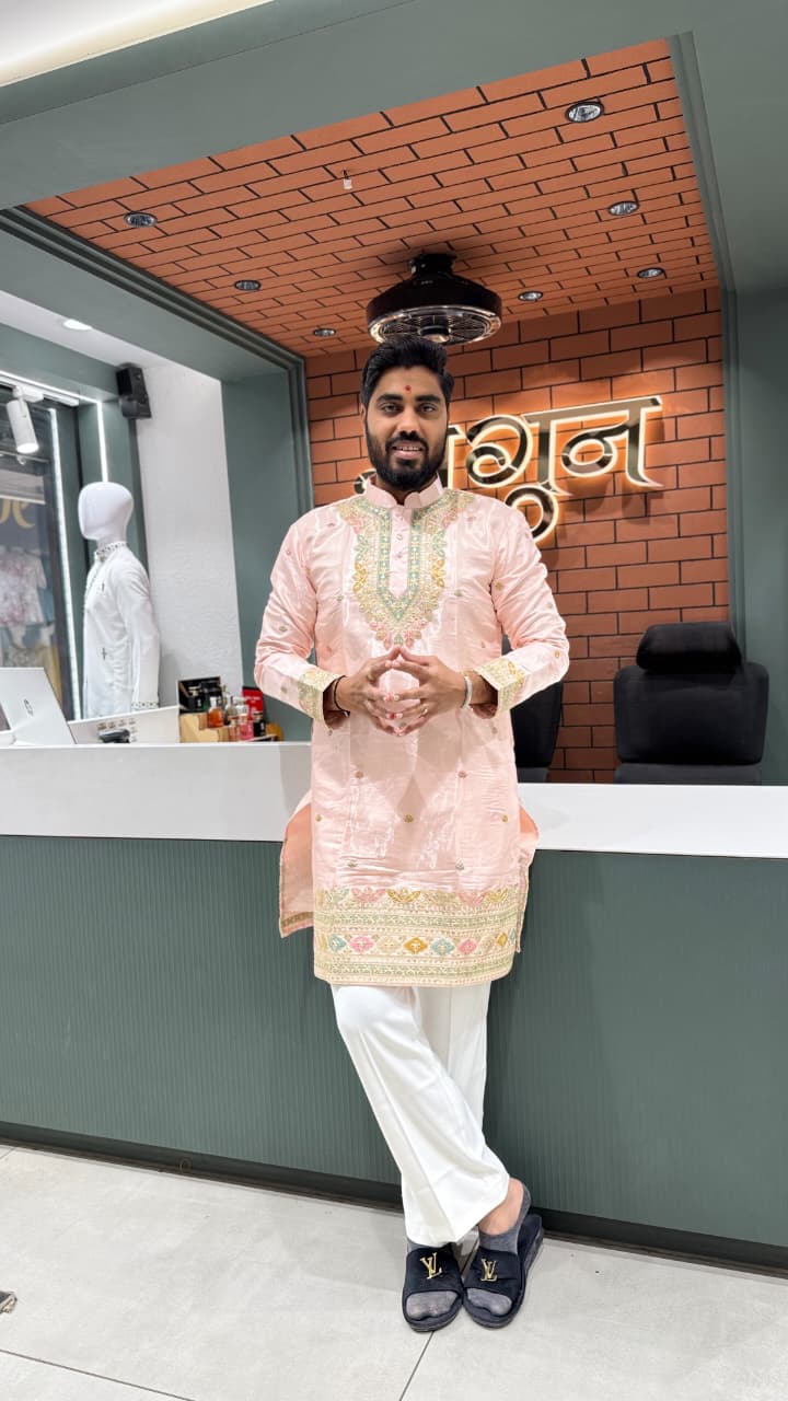 SHAGUN FASHION Men’s Embroidered Kurta with White Pajama | Festive & Traditional Wear