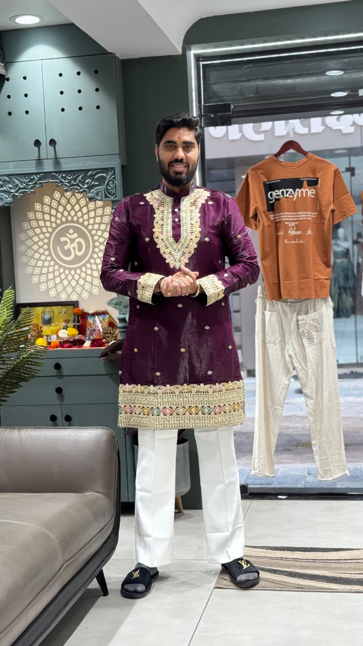 SHAGUN FASHION Men’s Embroidered Kurta with White Pajama | Festive & Traditional Wear
