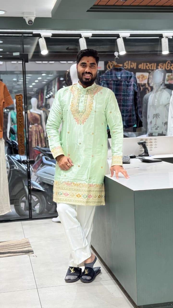 SHAGUN FASHION Men’s Embroidered Kurta with White Pajama | Festive & Traditional Wear