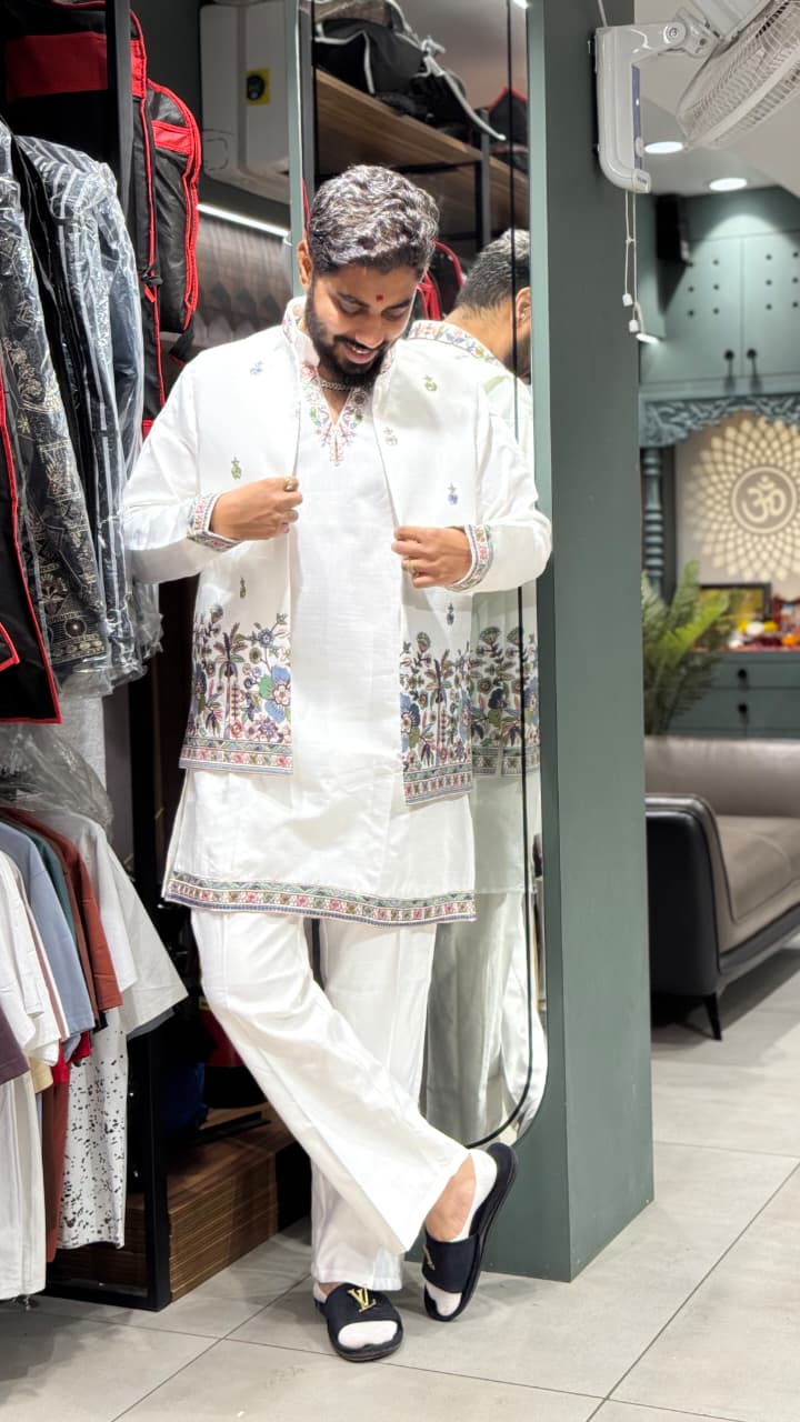 SHAGUN FASHION Men’s Designer Kurta Set with Embroidered Jacket – Festive & Wedding Wear