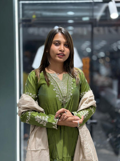 SHAGUN FASHION Olive Kurta Set with Dupatta | Embroidered Festive & Ethnic Wear for Women