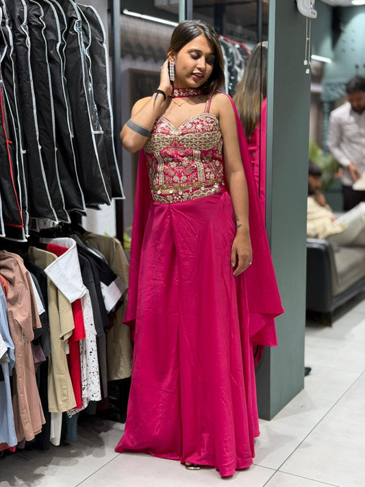 Women’s Embroidered Crop Top with Flared Palazzo & Dupatta Set – Festive & Party Wear