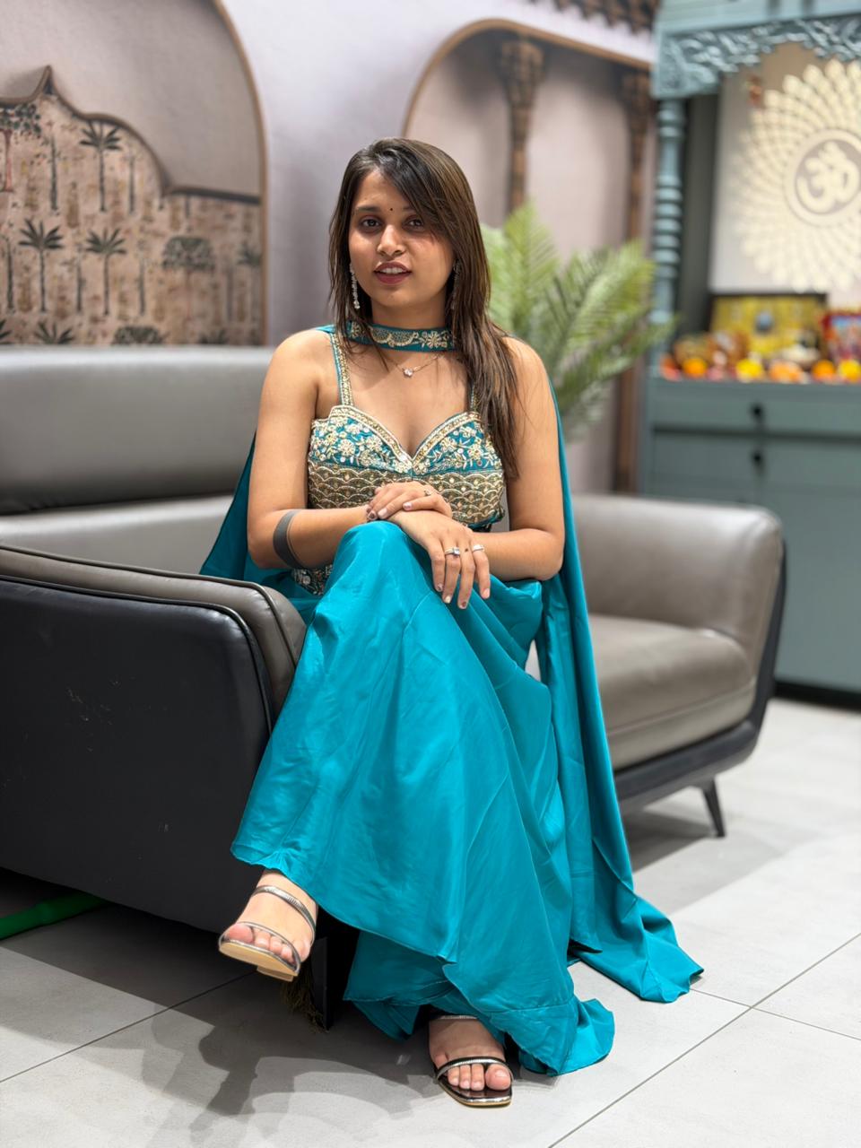Women’s Embroidered Crop Top with Flared Palazzo & Dupatta Set – Festive & Party Wear
