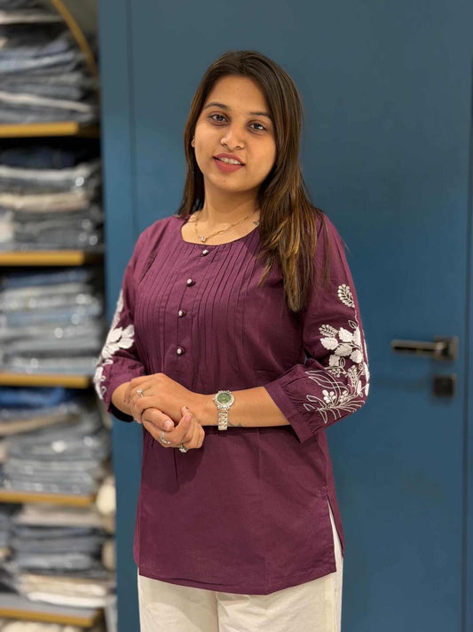 SHAGUN FASHION Wine Embroidered Kurti Set for Women | Casual & Festive Wear