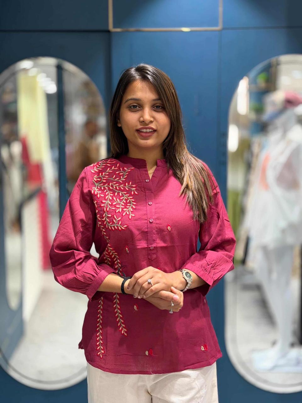 SHAGUN FASHION Embroidered Cotton Short Kurti for Women – Stylish Casual & Festive Wear