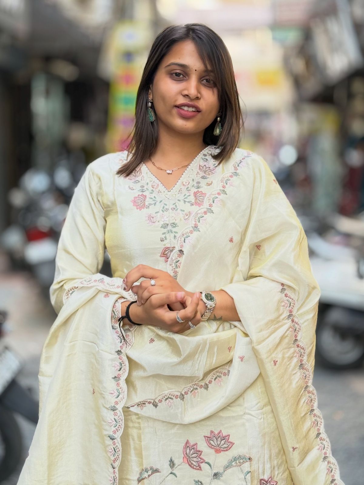 SHAGUN FASHION Champagne Silk Embroidered Kurta Set with Dupatta & Sharara