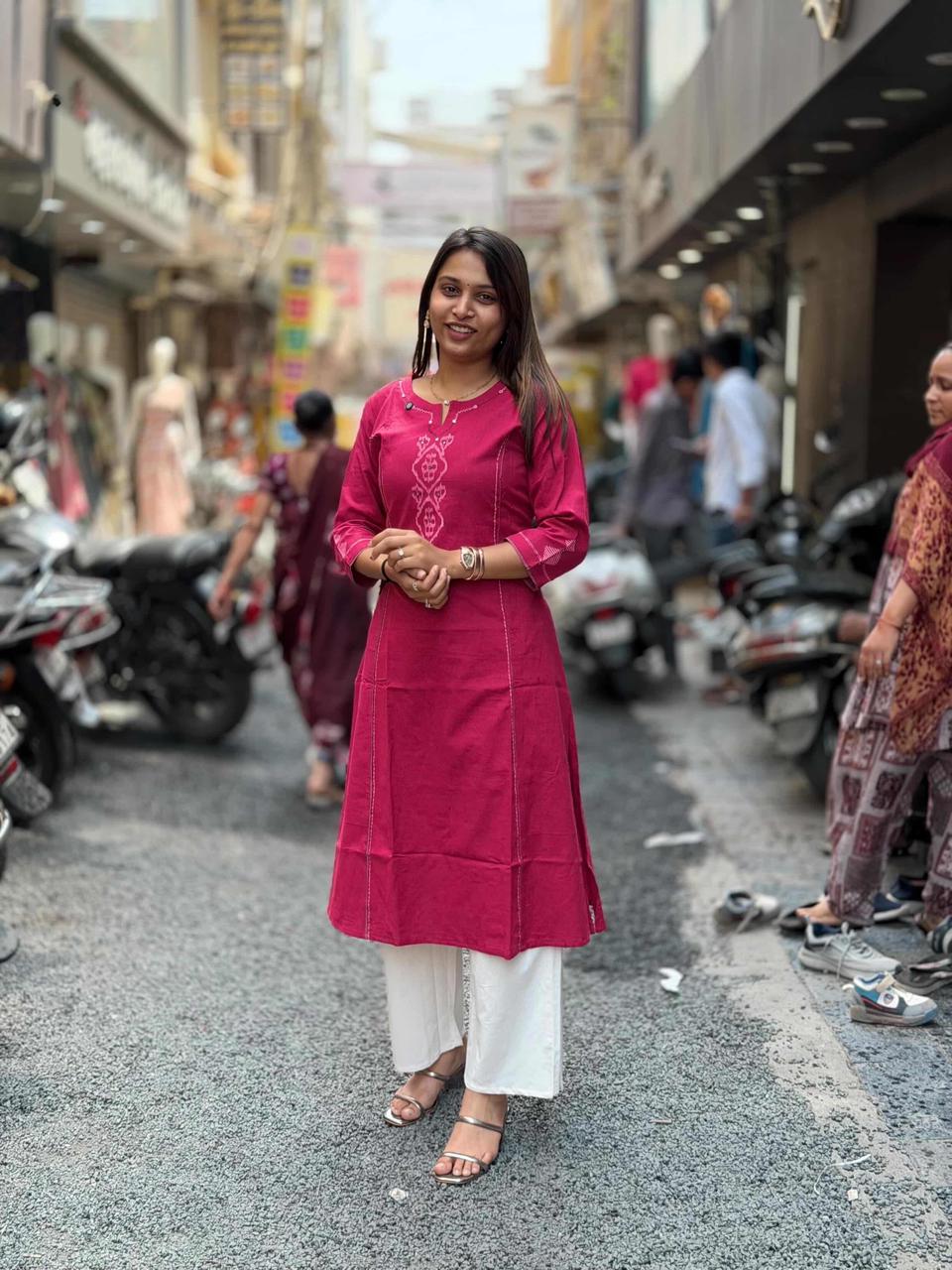 SHAGUN FASHION Anvita Brad Kurti Elegant Cotton A-Line Kurti for Women with Ethnic Motif Embroidery – Casual & Office Wear