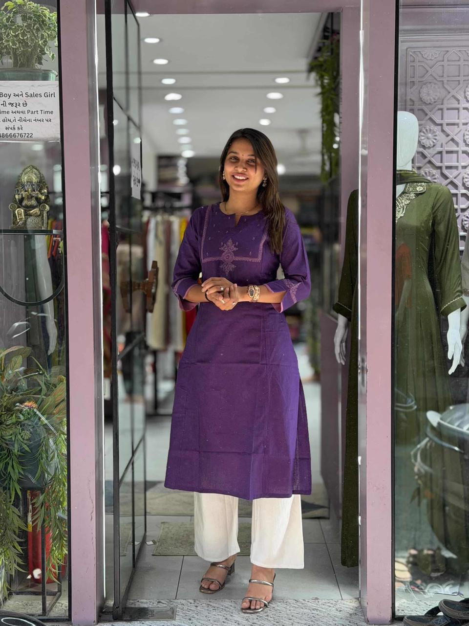 SHAGUN FASHION Anvita Brad Kurti Royal Purple Embroidered Cotton Kurti for Women