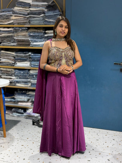 Embroidered Lehenga Set with Mirror Work Blouse & Dupatta