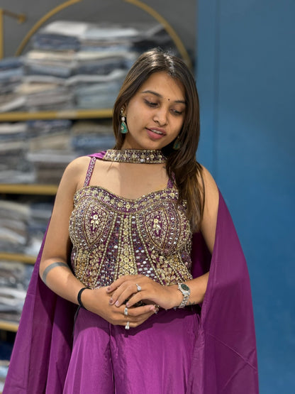 Embroidered Lehenga Set with Mirror Work Blouse & Dupatta