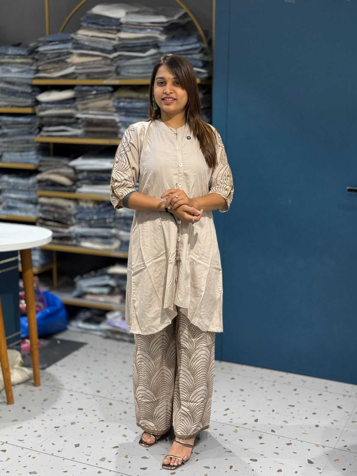 SHAGUN FASHION Rayon Co-Ord Set with Printed Palazzo & Designer Sleeves