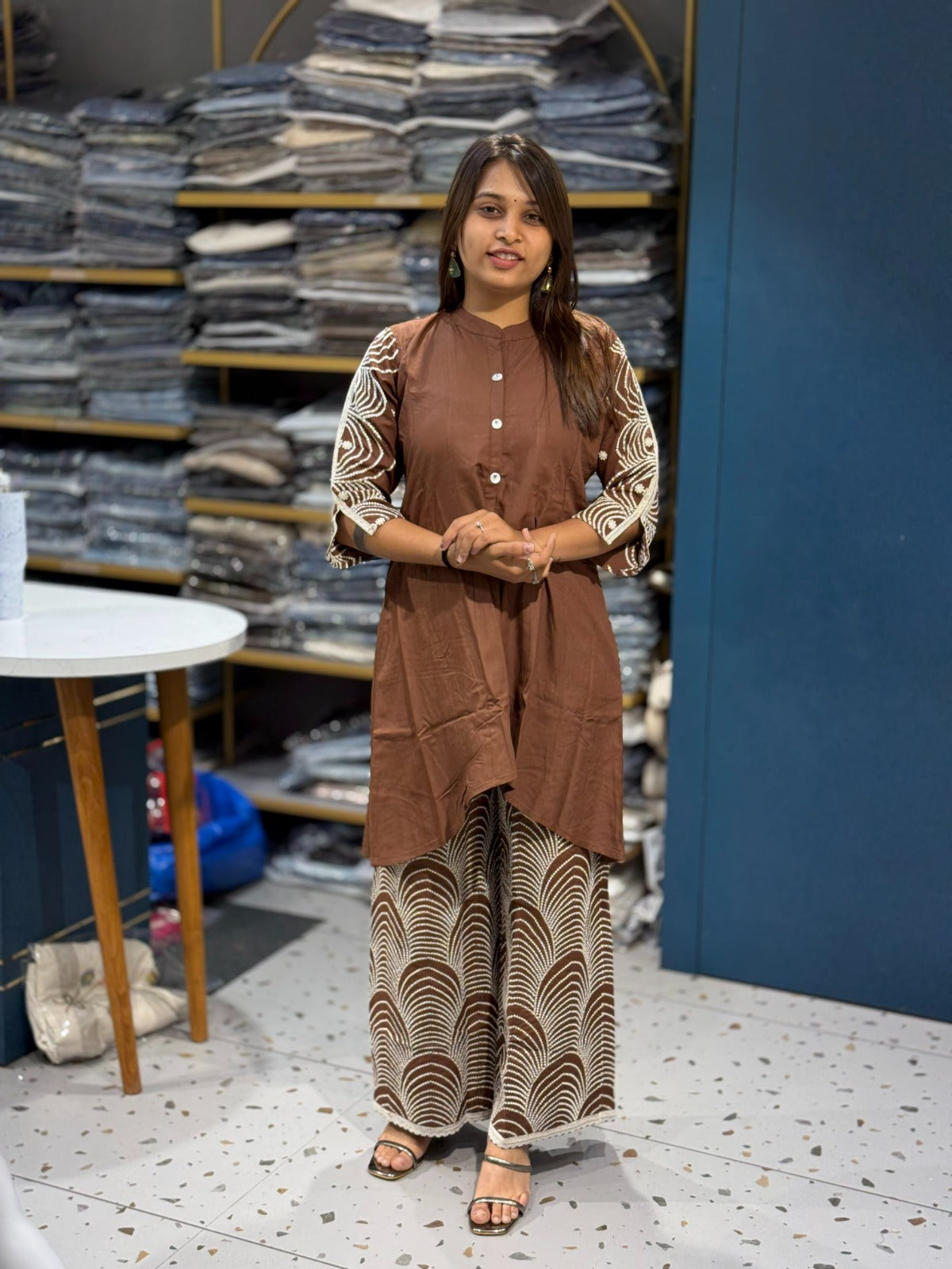 SHAGUN FASHION Rayon Co-Ord Set with Printed Palazzo & Designer Sleeves