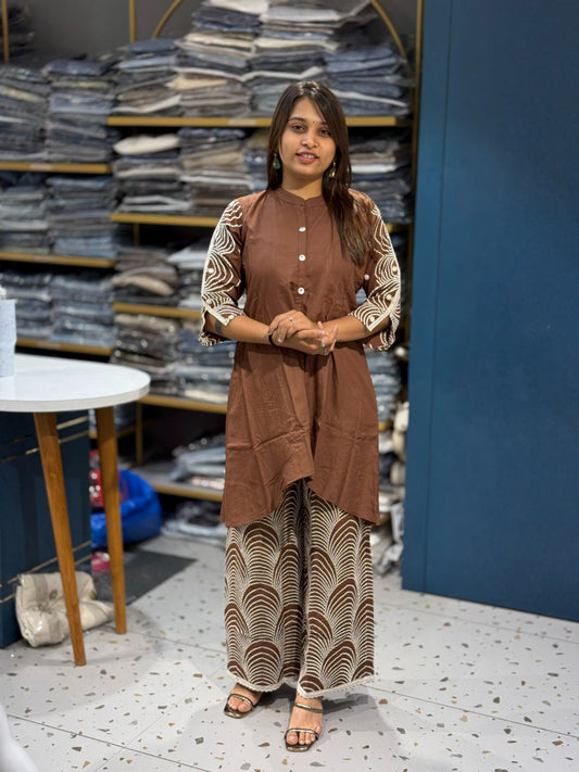 SHAGUN FASHION Rayon Co-Ord Set with Printed Palazzo & Designer Sleeves