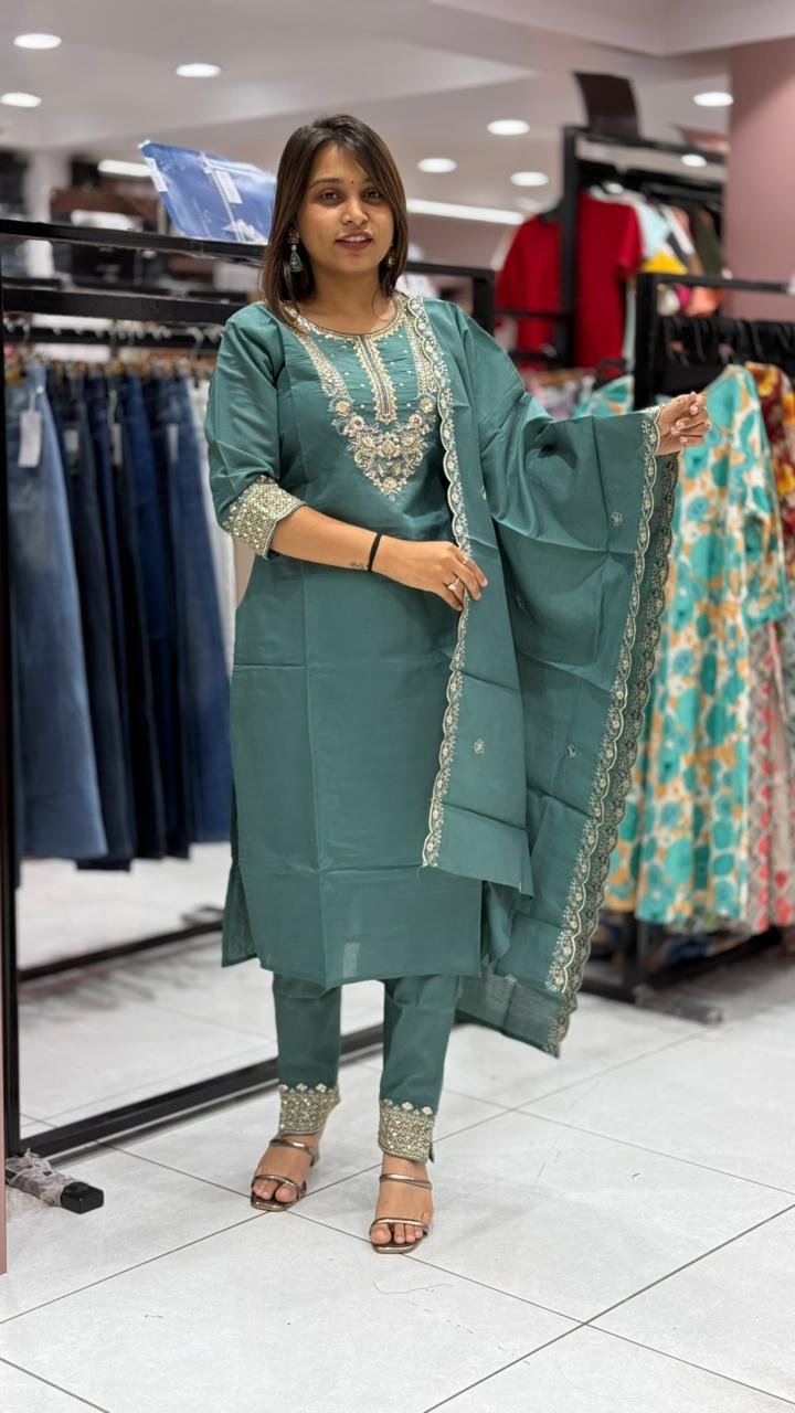 SHAGUN FASHION Embroidered Straight Kurta Set with Dupatta for Women | Festive & Ethnic Wear – Zankhi Boutique