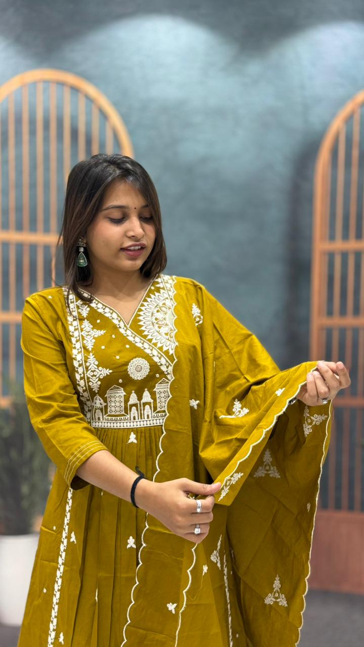 SHAGUN FASHION Cotton Embroidered Kurta Set with Dupatta – Festive & Ethnic Wear for Women