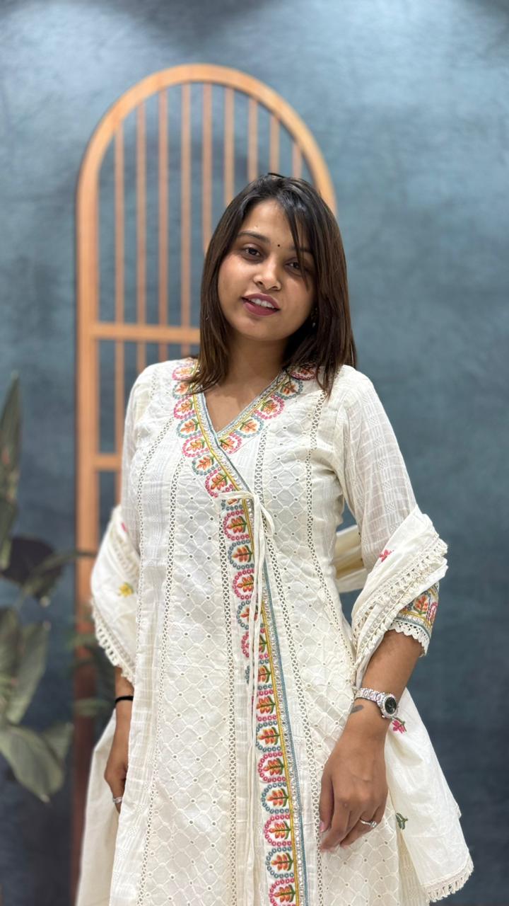 SHAGUN FASHION White Embroidered Cotton Kurta Set with Dupatta – Ethnic Summer Wear for Women