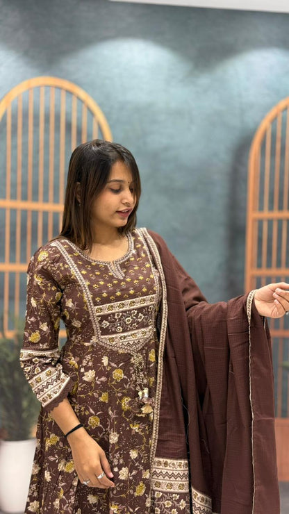 SHAGUN FASHION Brown Floral Printed Kurta Set with Dupatta – Ethnic Wear for Women