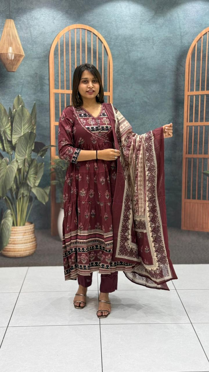 SHAGUN FASHION Maroon Printed Kurta Set with Dupatta