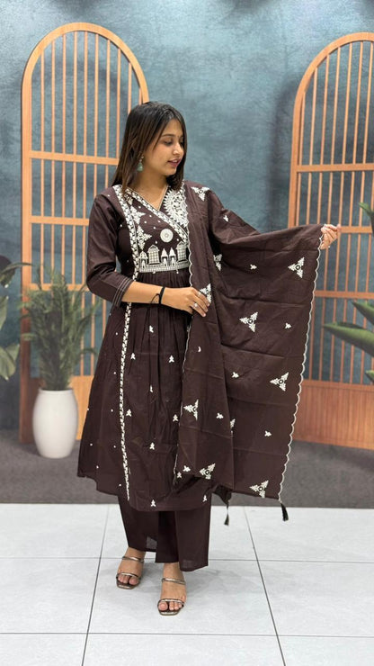 SHAGUN FASHION Cotton Embroidered Kurta Set with Dupatta – Festive & Ethnic Wear for Women