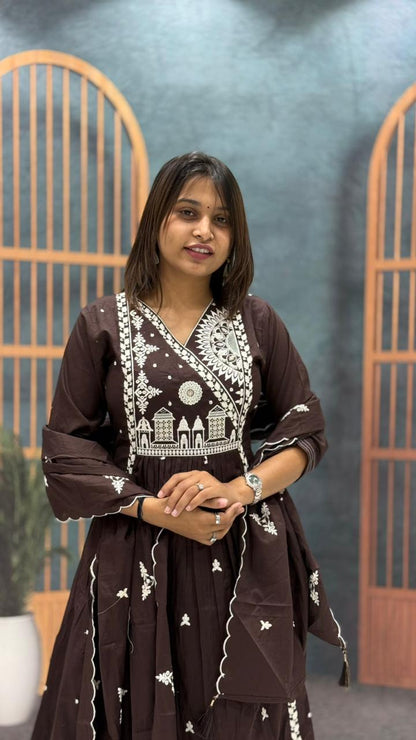 SHAGUN FASHION Cotton Embroidered Kurta Set with Dupatta – Festive & Ethnic Wear for Women