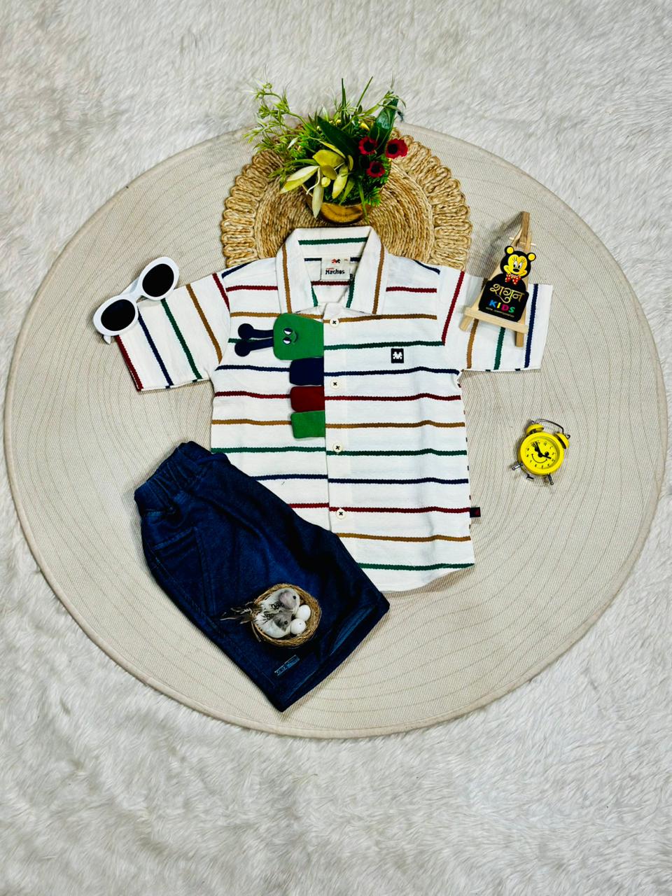 SHAGUN FASHION Smart Casual Boys Striped Shirt Set 👕✨