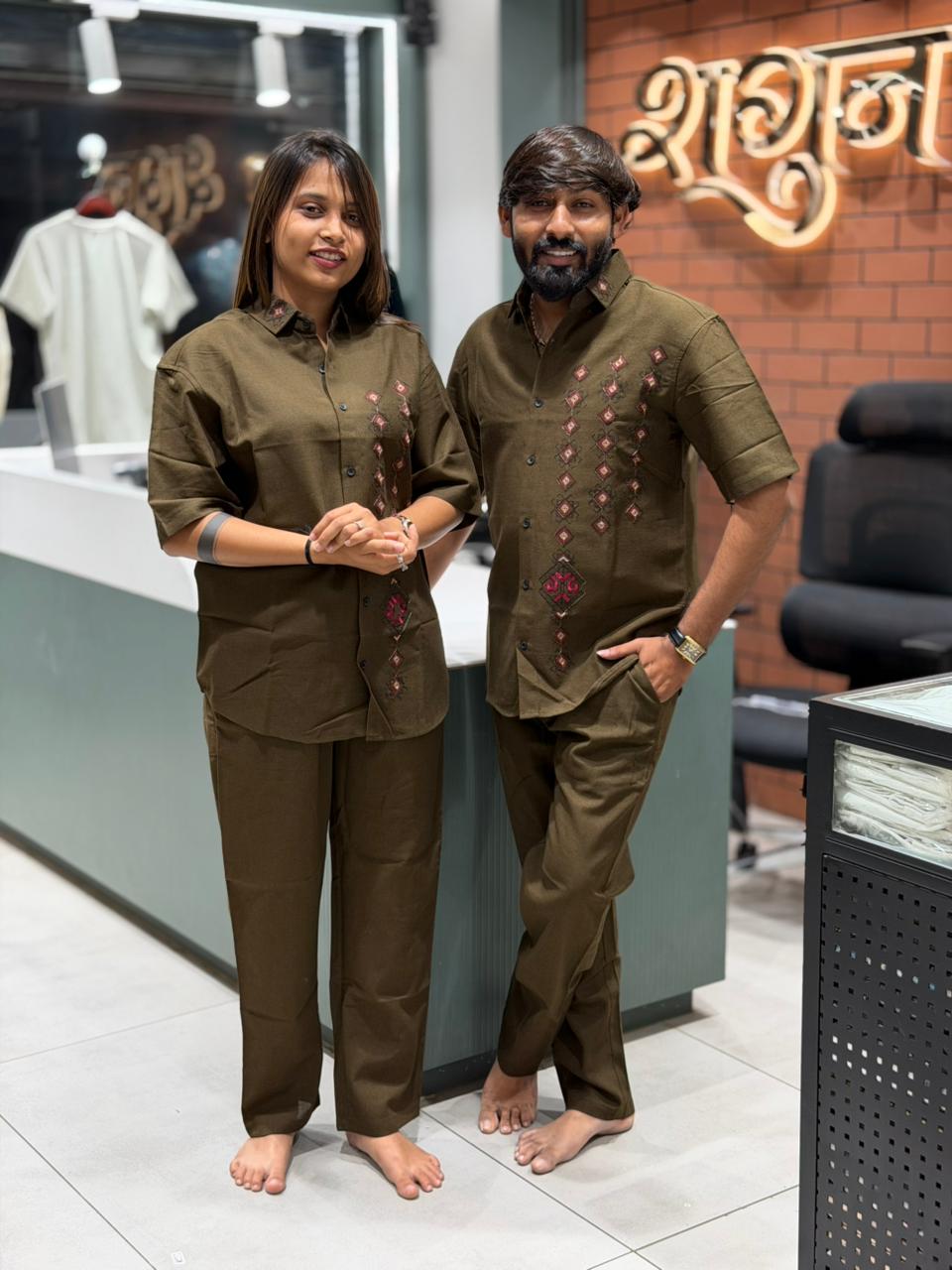 SHAGUN FASHION Couple Combo Set | Premium Embroidered Shirt & Pant Set for Men & Women
