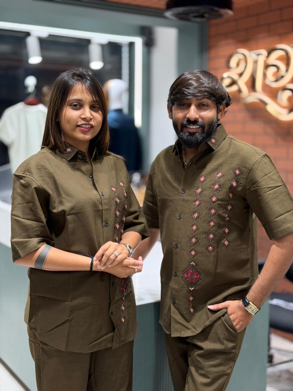 SHAGUN FASHION Couple Combo Set | Premium Embroidered Shirt & Pant Set for Men & Women
