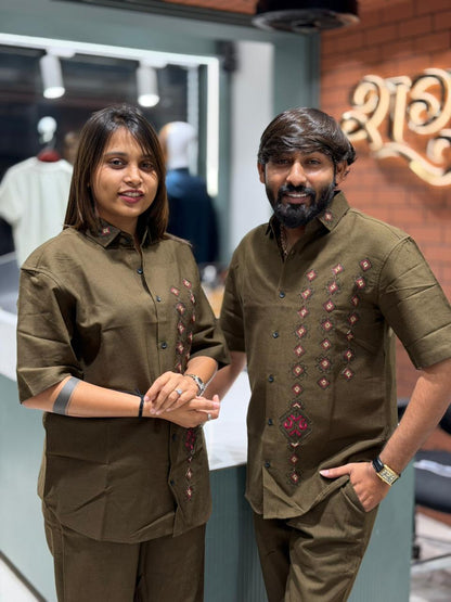 SHAGUN FASHION Couple Combo Set | Premium Embroidered Shirt & Pant Set for Men & Women