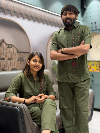SHAGUN FASHION Couple Combo Set | Premium Embroidered Shirt & Pant Set for Men & Women