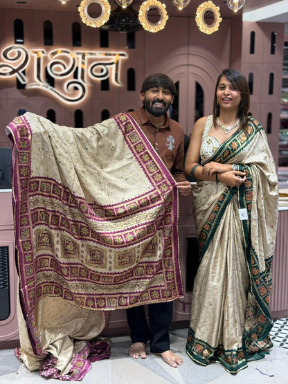 SHAGUN FASHION Beige Traditional Woven Saree with Contrast Border | Festive Ethnic Wear by Shagun Sarees