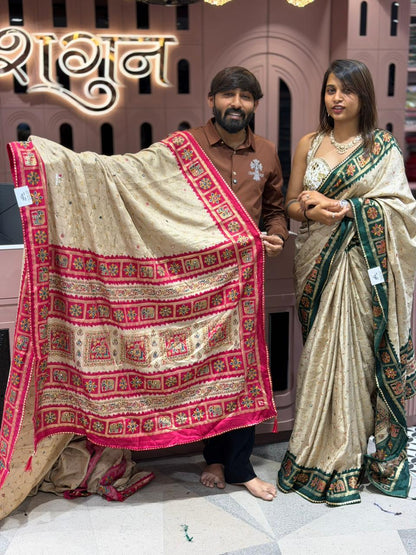 SHAGUN FASHION Beige Traditional Woven Saree with Contrast Border | Festive Ethnic Wear by Shagun Sarees