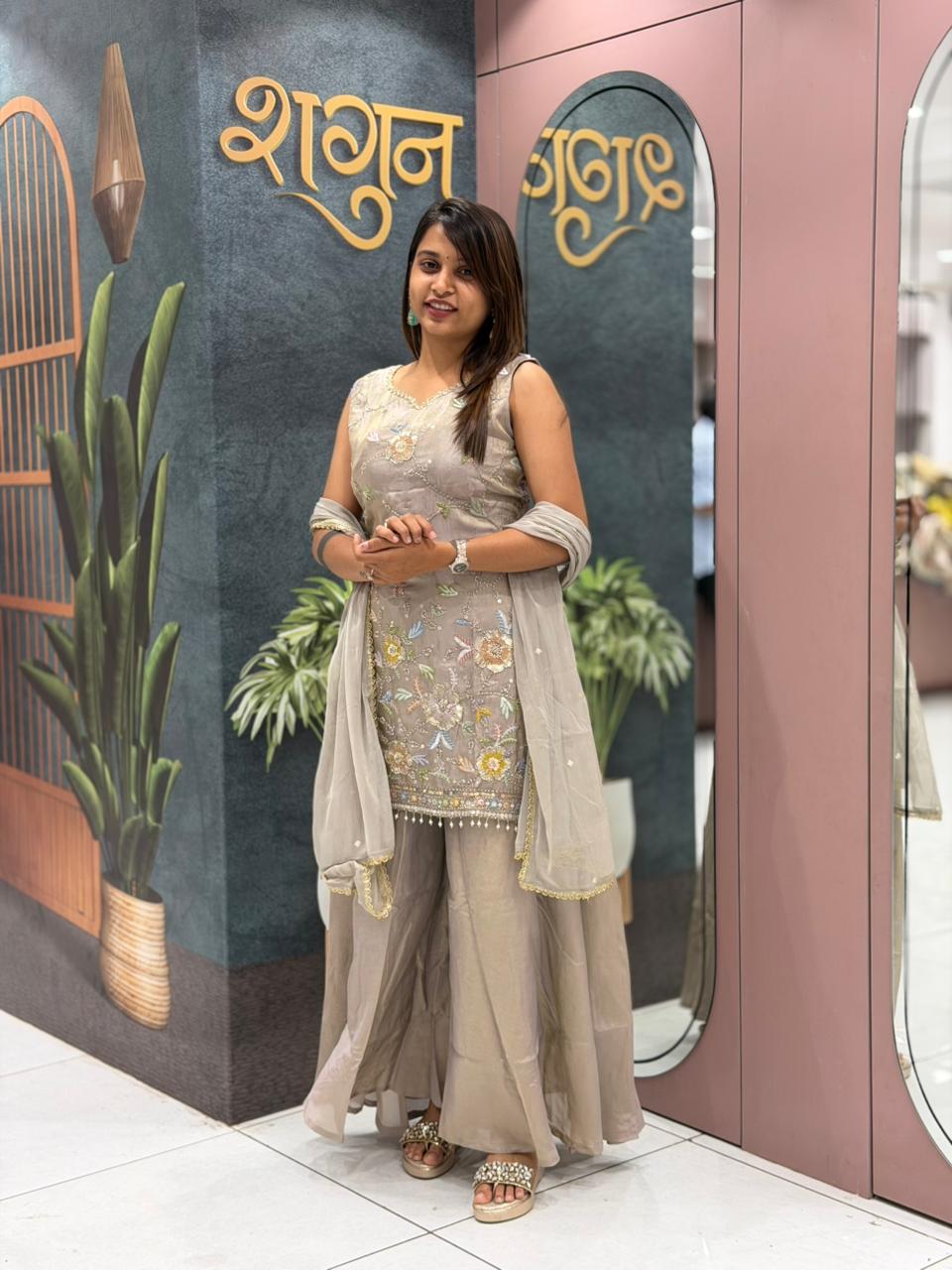 SHAGUN FASHION Floral Embroidered Kurta Sharara Set with Dupatta