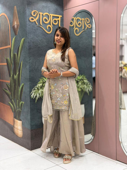 SHAGUN FASHION Floral Embroidered Kurta Sharara Set with Dupatta