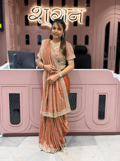Gold Party Wear Saree with Heavy Embroidery | Shagun Sarees Collection