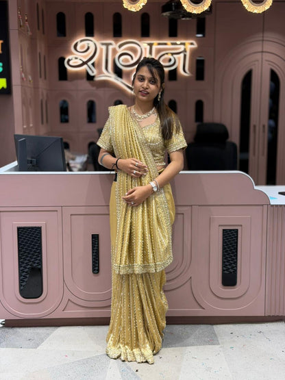 Gold Party Wear Saree with Heavy Embroidery | Shagun Sarees Collection