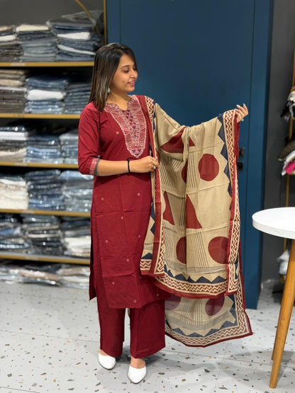 SHAGUN FASHION Embroidered Kurta Palazzo Set with Printed Dupatta – Ethnic Everyday Elegance