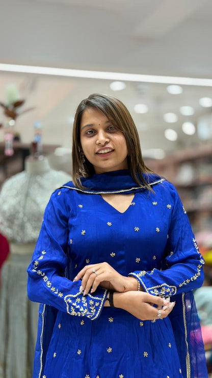 SHAGUN FASHION Royal Blue Embroidered Kurta Palazzo Set with Dupatta – Festive Elegance