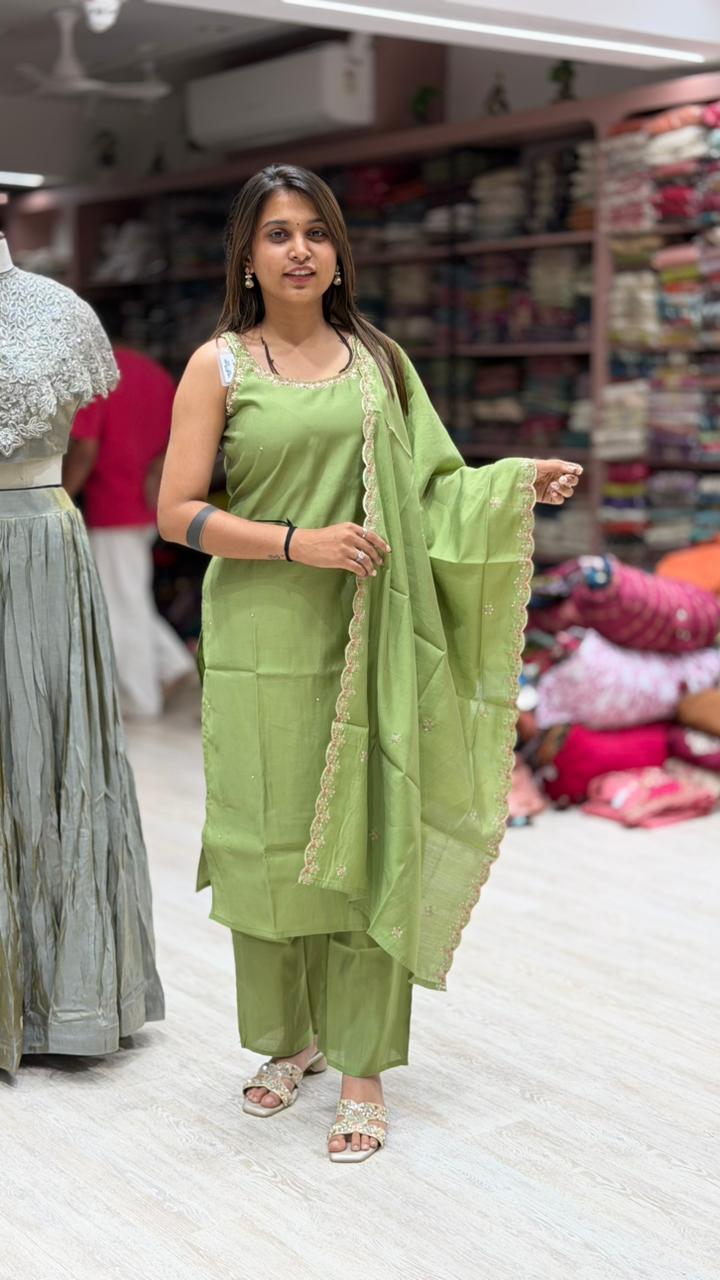 SHAGUN FASHION  Solid Kurta Palazzo Set with Embroidered Dupatta