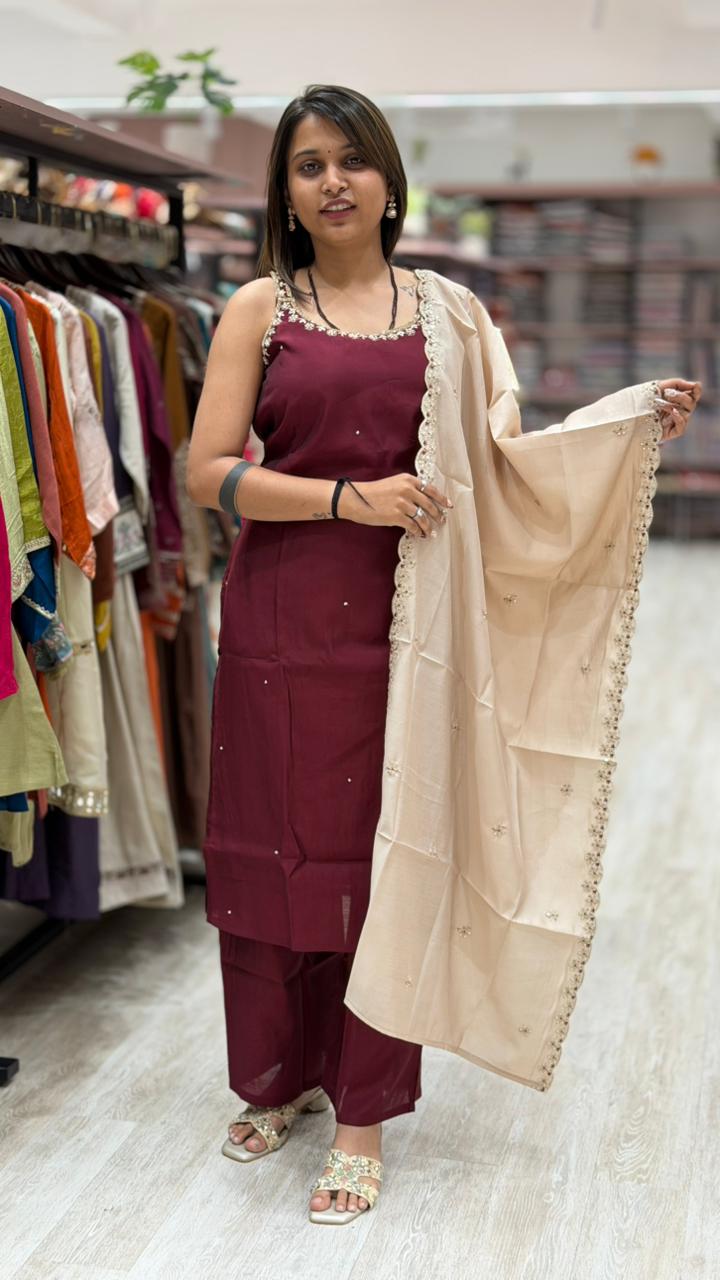 SHAGUN FASHION  Solid Kurta Palazzo Set with Embroidered Dupatta