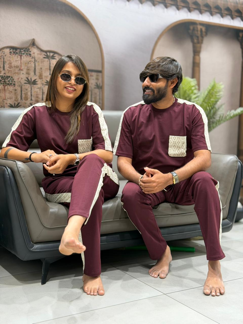 SHAGUN FASHION Couple Matching Combo Set with Printed Pocket & Stripe Detail | Zankhi.in