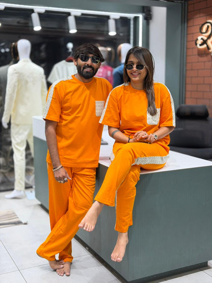 SHAGUN FASHION Couple Matching Combo Set with Printed Pocket & Stripe Detail | Zankhi.in