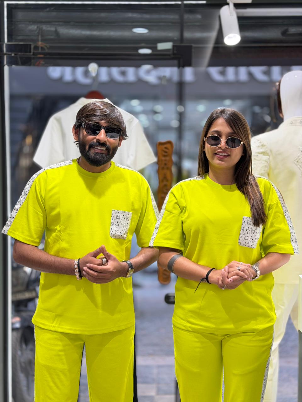 SHAGUN FASHION Couple Matching Combo Set with Printed Pocket & Stripe Detail | Zankhi.in