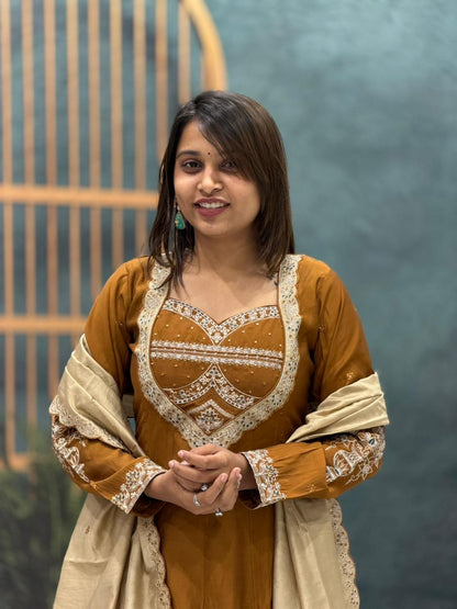 SHAGUN FASHION Embroidered Kurta Palazzo Set with Organza Dupatta – Festive Wear | Zankhi.in