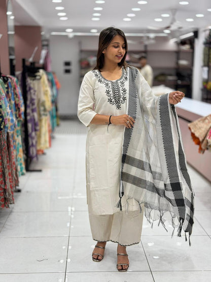 SHAGUN FASHION Embroidered Kurta Palazzo Set with Cotton Dupatta – Ethnic Wear | Zankhi.in