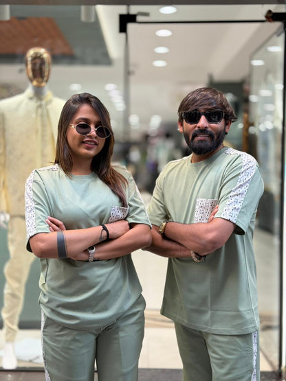 SHAGUN FASHION Couple Matching Combo Set with Printed Pocket & Stripe Detail | Zankhi.in
