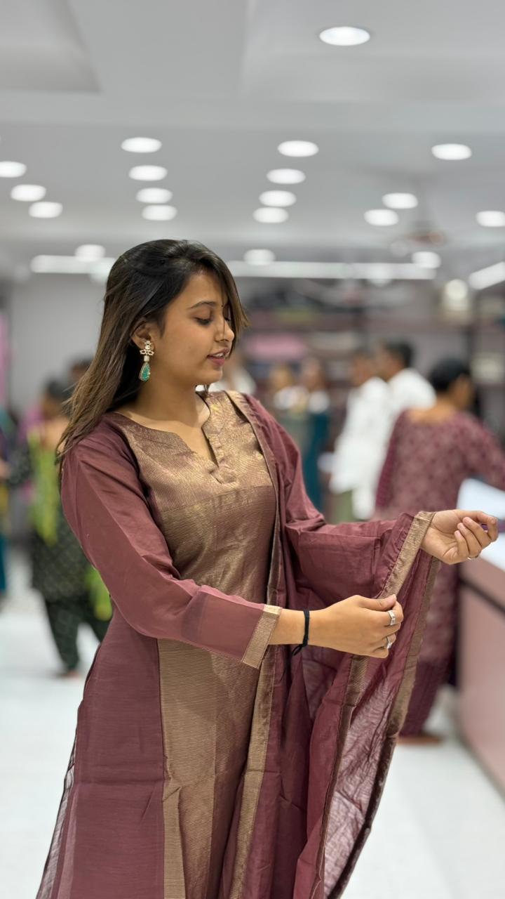 Elegant Silk Blend Kurti Pant Set with Organza Dupatta | Ethnic Wear for Women