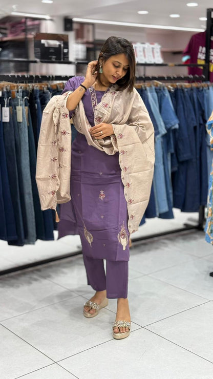 Embroidered Kurti Pant Set with Dupatta | Ethnic Suit for Women | Festive & Office Wear