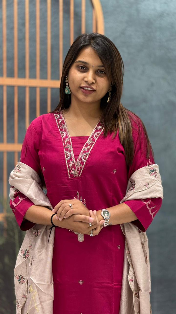 Embroidered Kurti Pant Set with Dupatta | Ethnic Suit for Women | Festive & Office Wear